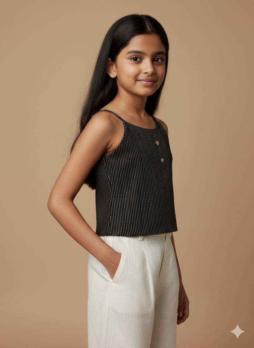 Girls Black Striped Spaghetti Top – Elegant & Comfy Casual Wear