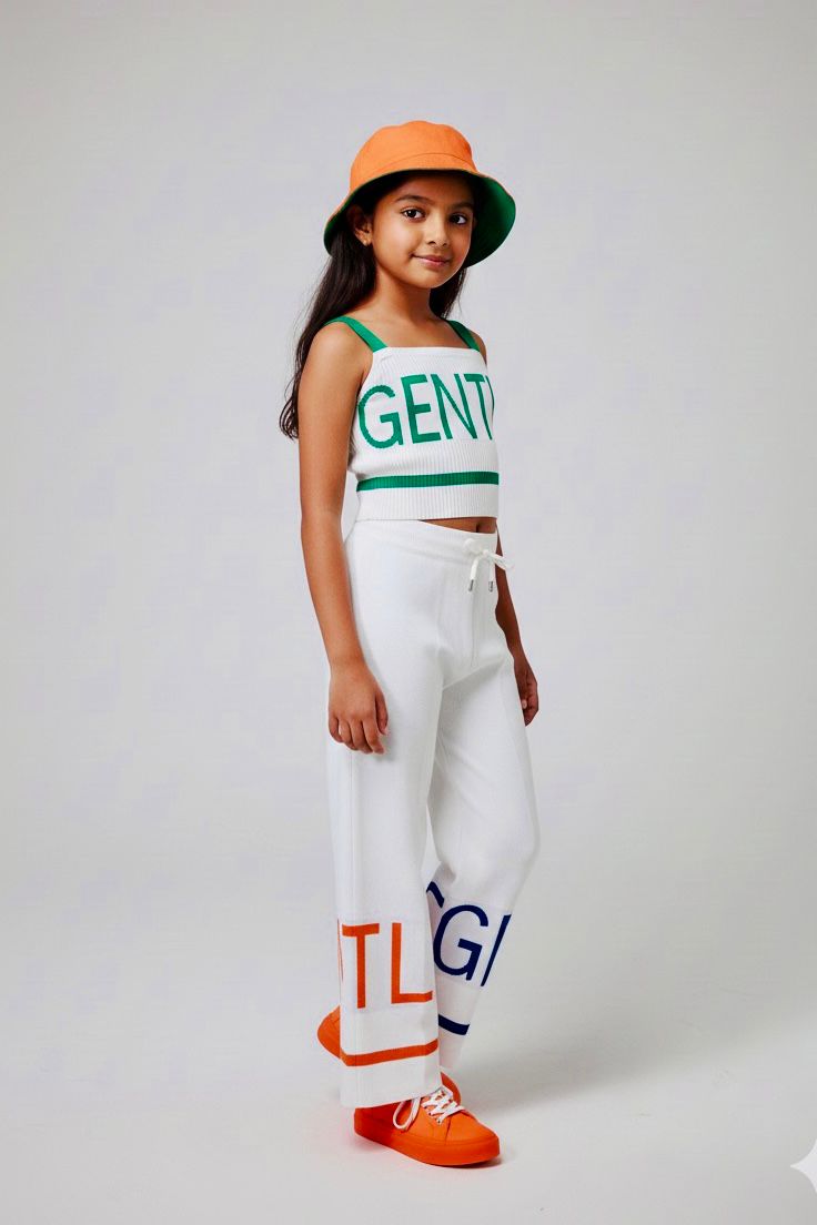 Girls Gentle Knit Co-ord Set | Trendy Crop Top & Wide-Leg Pants | Summer Casual Stylish Outfit for Kids