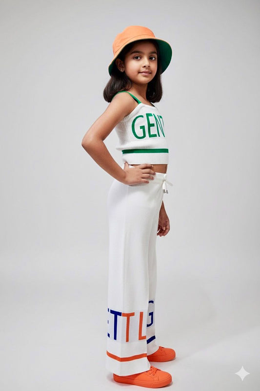 Girls Gentle Knit Co-ord Set | Trendy Crop Top & Wide-Leg Pants | Summer Casual Stylish Outfit for Kids