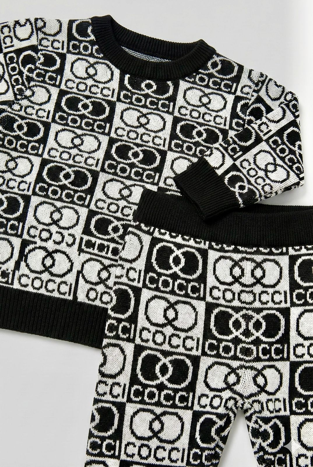 Baby & Toddler Premium Knitted Black & White Co-Ord Set | Winter Warm Logo Sweater & Joggers | Soft Woolen Unisex Outfit