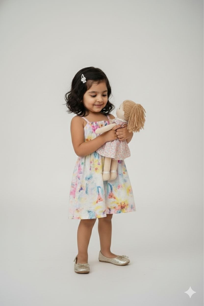 Pastel Floral Summer Dress | Toddler Girls Lightweight Party & Daily Wear Frock
