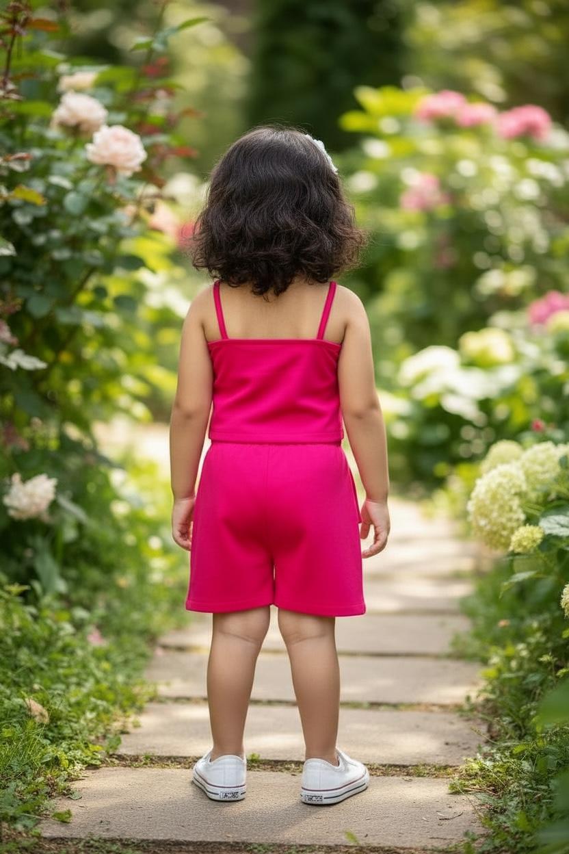 Premium Knitted Hosiery Co-Ord Set for Girls – Pink Floral Accent