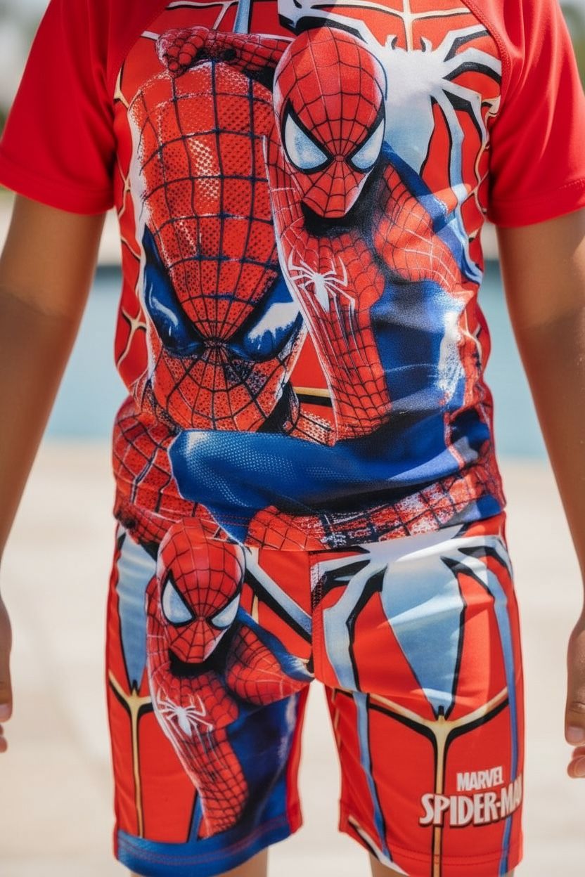 Kids Spider Man- Marvel Themed Swim Jumpsuit with Cap | Quick-Dry & UV Protection