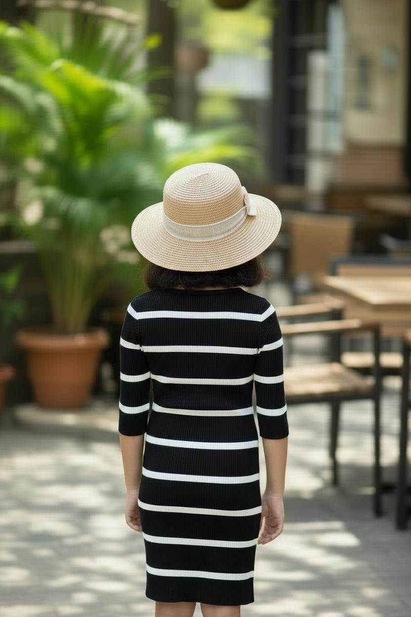 Girls Black & White Knitted Bodycon Dress | Premium Stretch Party Wear