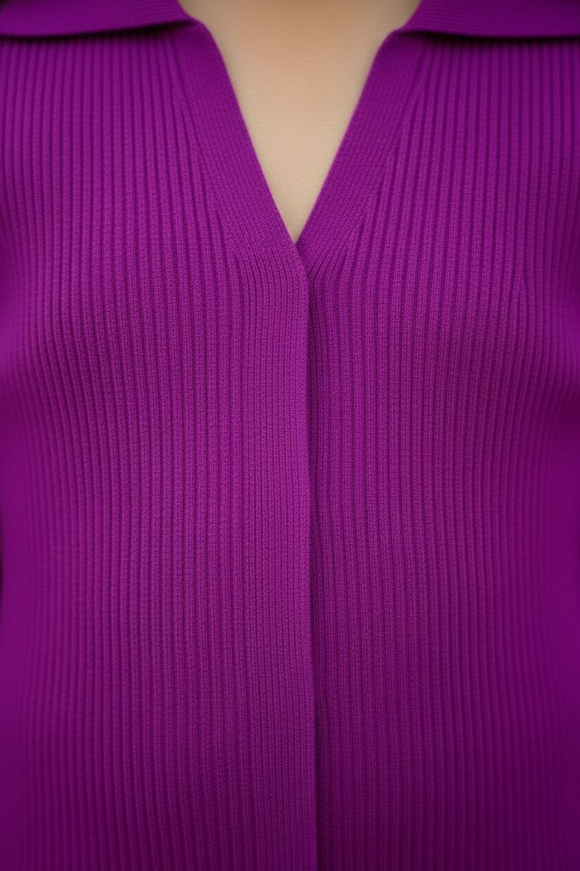 Plum Purple Ribbed Knitted Dress | Premium Button Detail Girls Party & Casual Wear