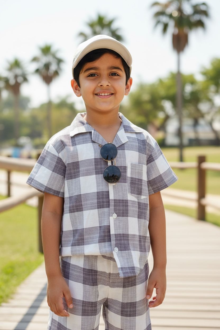Checkered Cotton Shirt & Shorts Co-Ord Set – Boys Summer Casual Wear