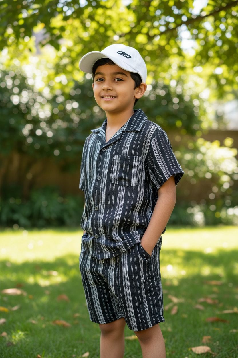 Striped Cotton Shirt & Shorts Co-Ord Set – Boys Summer Casual Wear