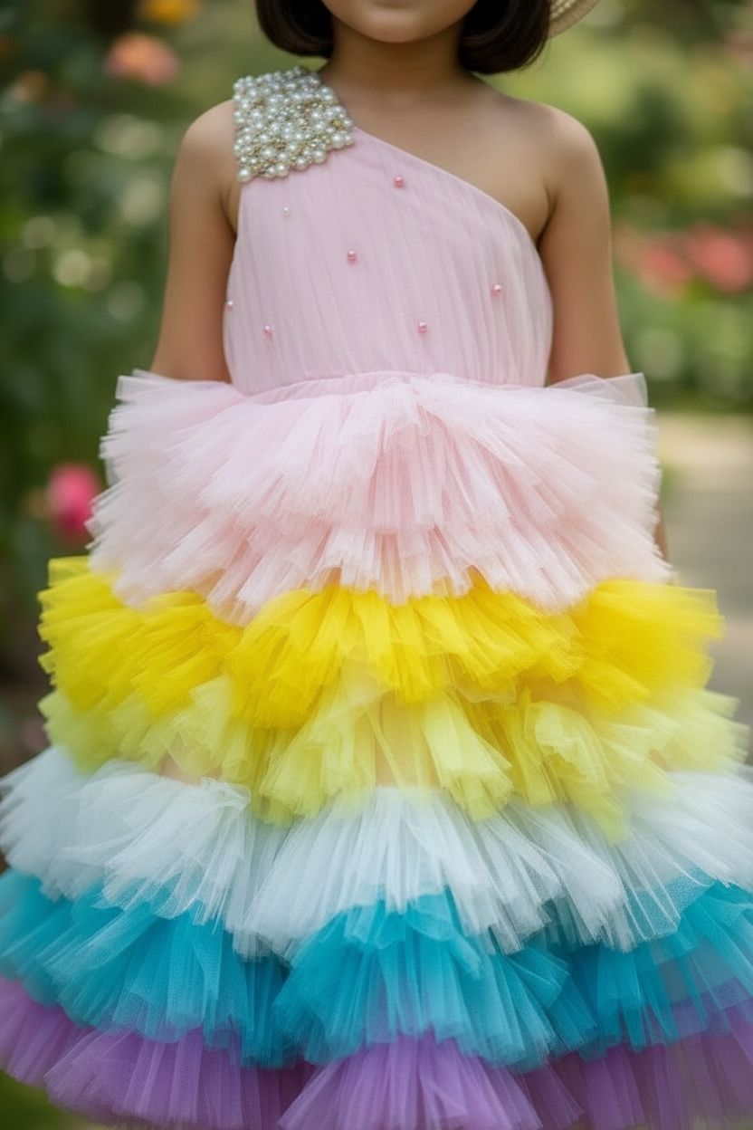 Rainbow Layered Tutu Dress – Party Wear Net Dress for Girls