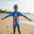 Avengers Boys Swimwear Set with Cap | Superhero Swimming Costume for Kids