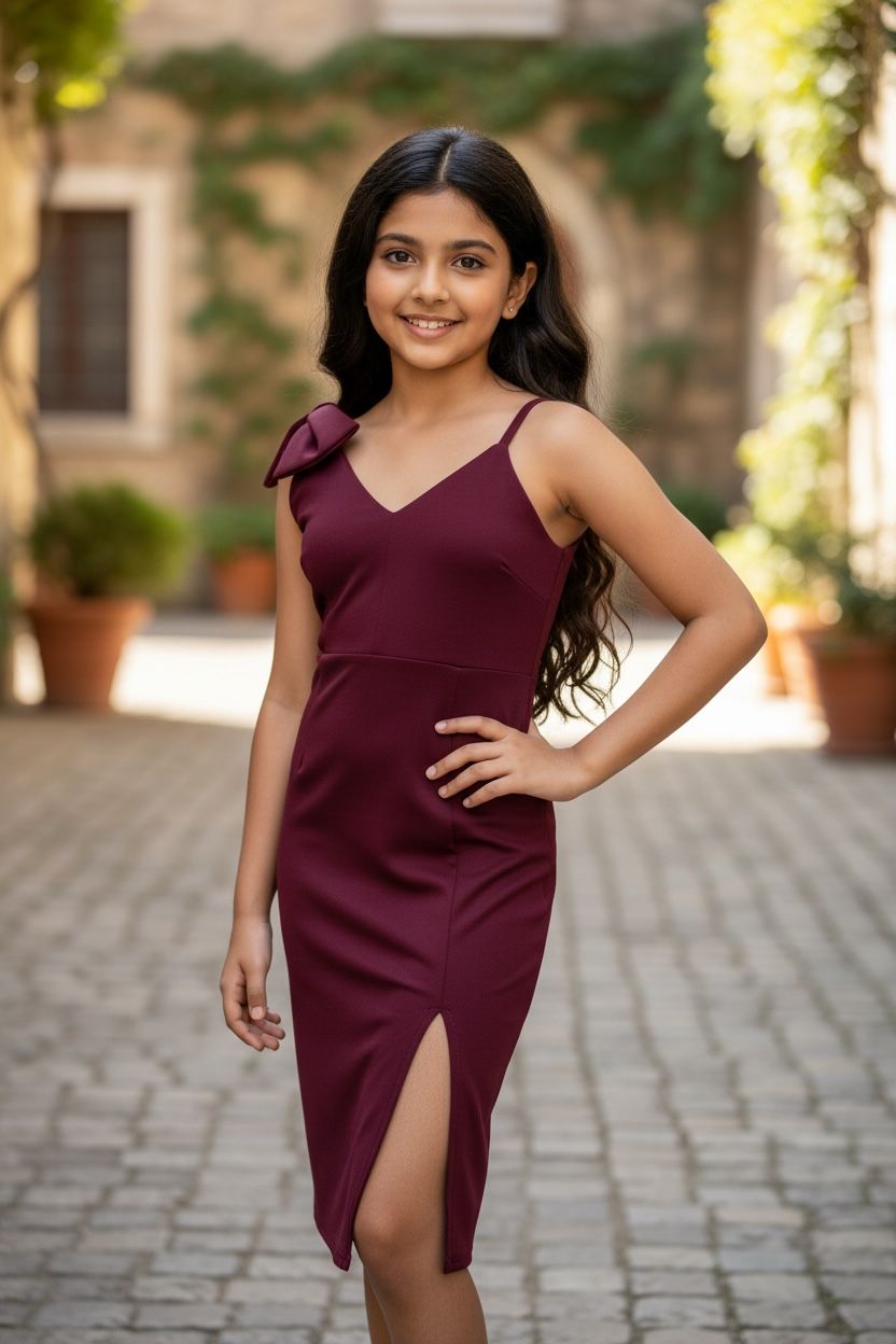 Maroon Party Dress | Elegant One-Shoulder Girls Occasion Wear