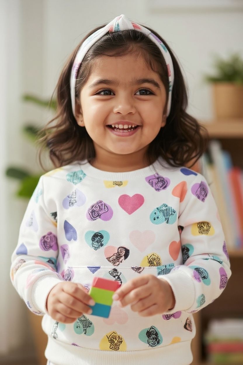 Heart Printed Toddler Girls Knitted Sweatshirt and Jogger Set – Soft Printed Winter Co Ord Set