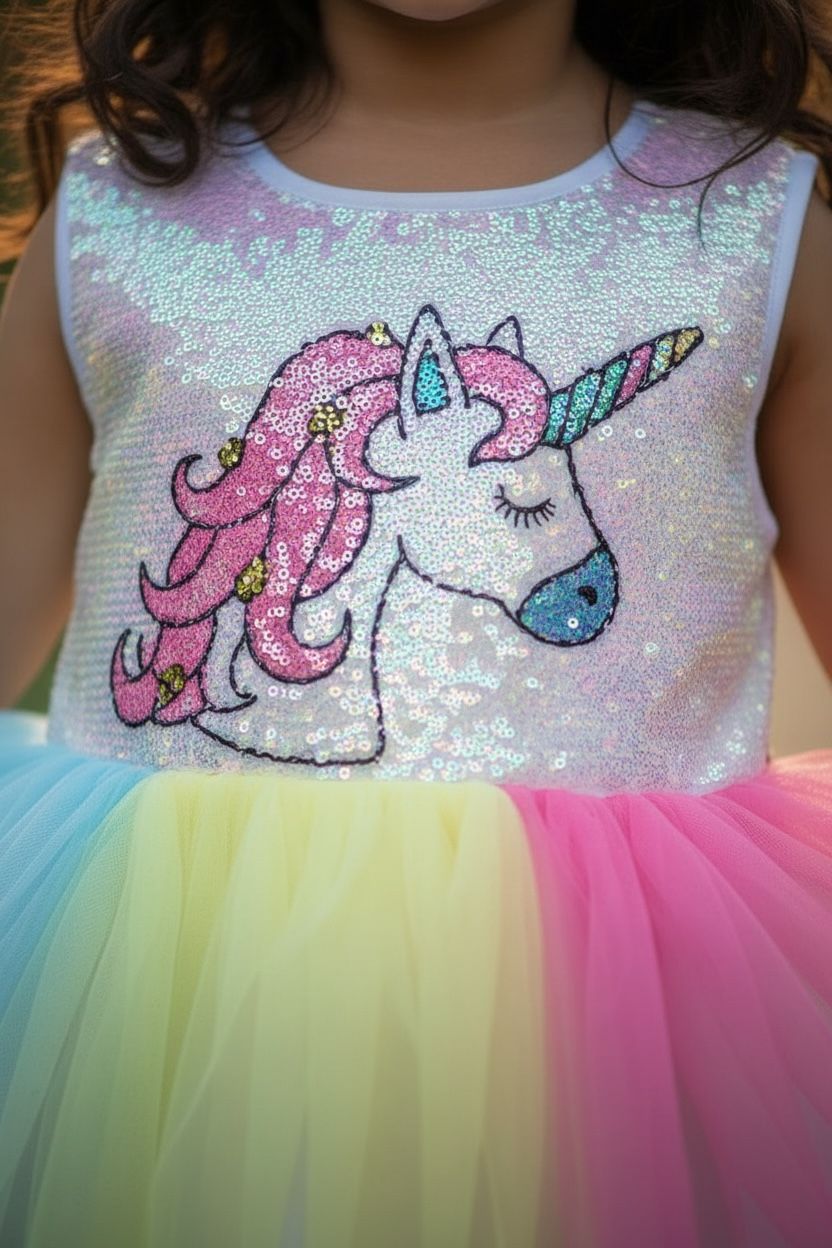 Sequin Rainbow Net Frock – Party Wear Dress for Girls