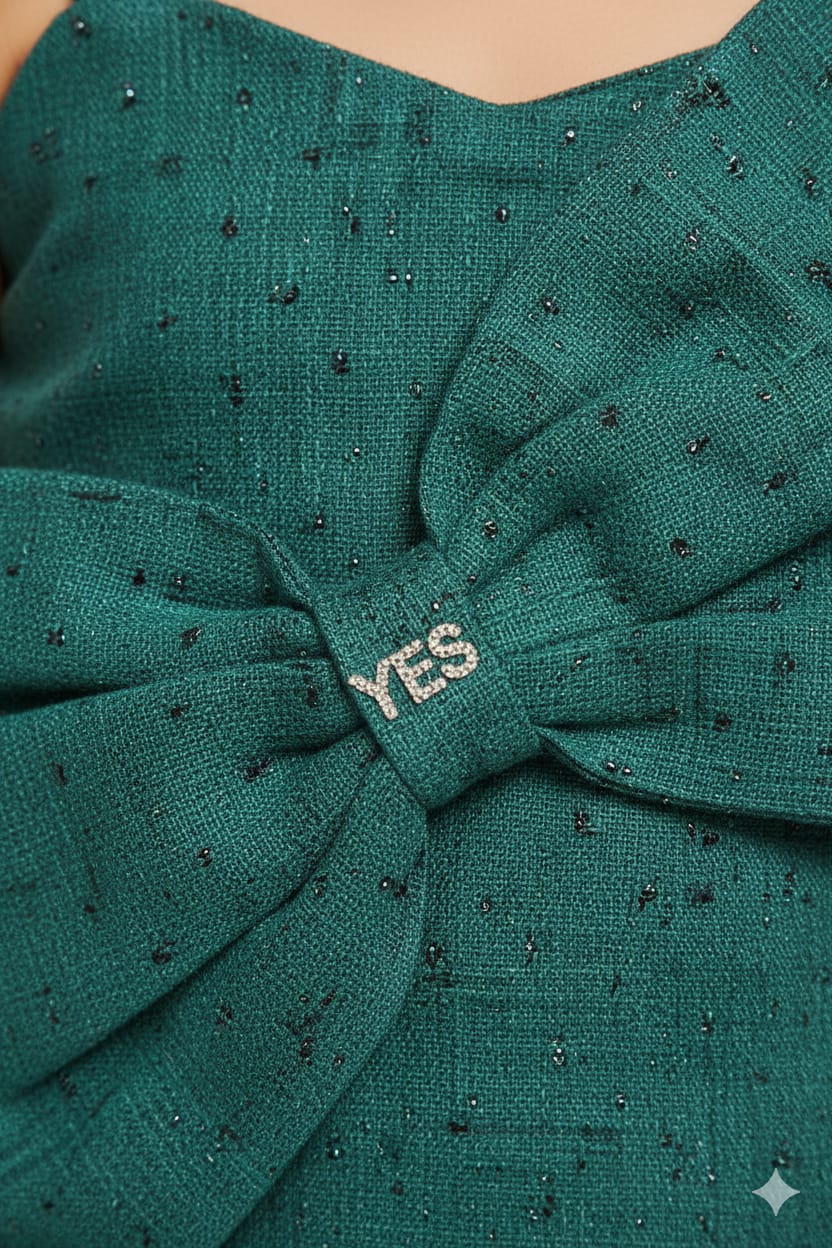 Dark Green Premium Cotton Bow Top with Stud Detailing