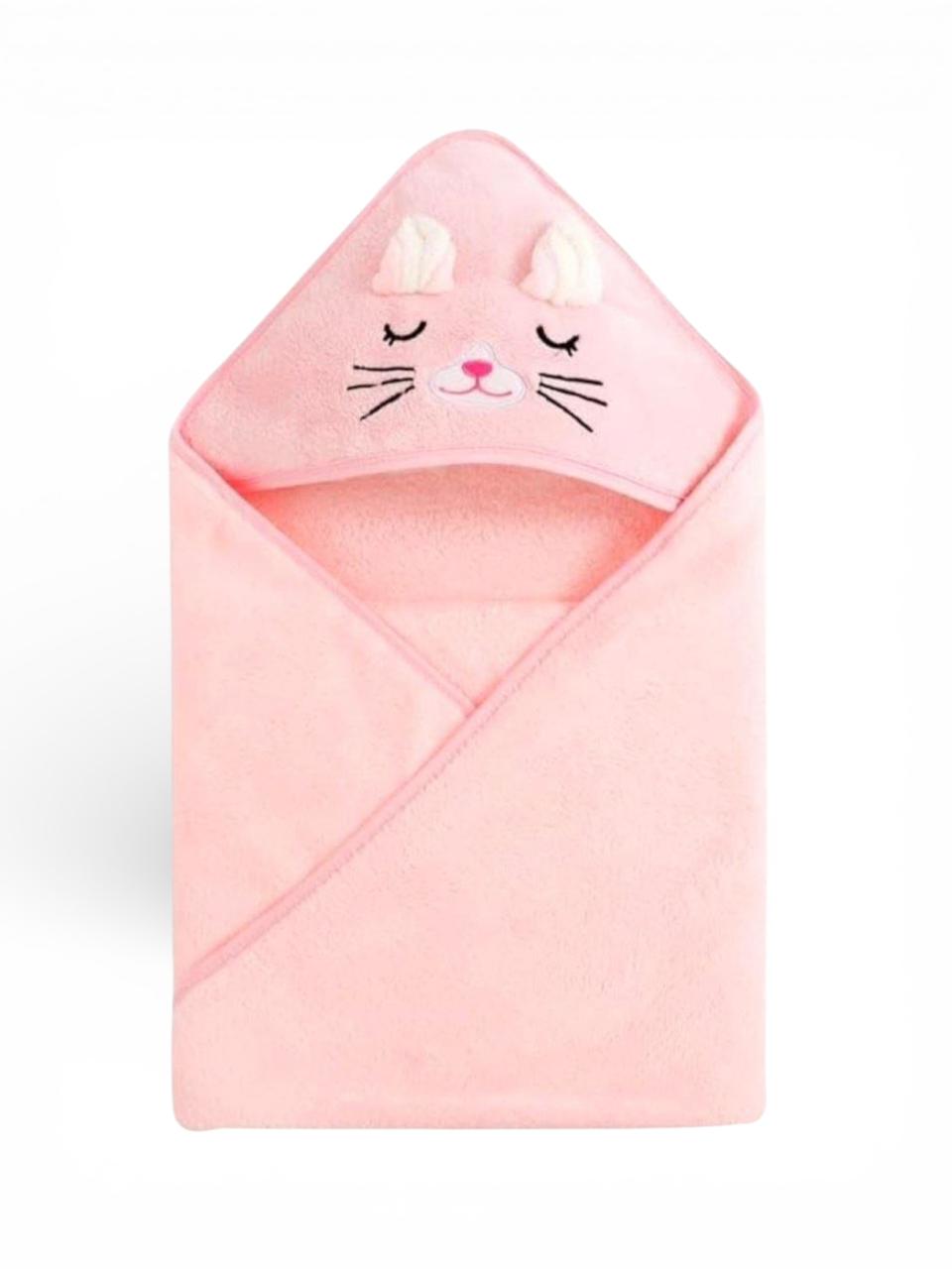 Peach Baby Hooded Towel Wrap with Cute Mice Hood – Soft & Absorbent