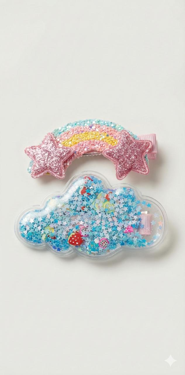 Blue Cloud Set of Girls Glitter Hair Clips – Sparkle Kids Party Accessories