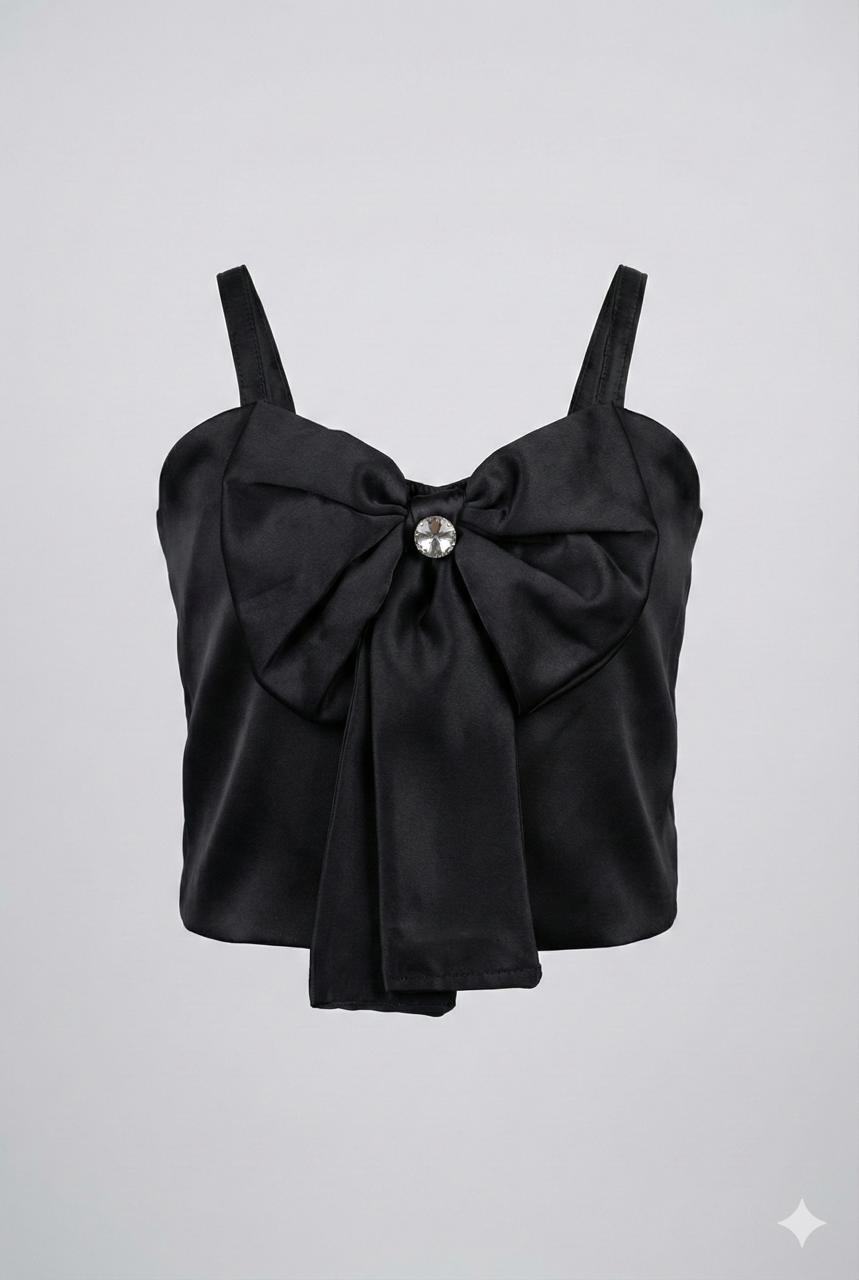 Satin Party Bow Crop Top for Girls