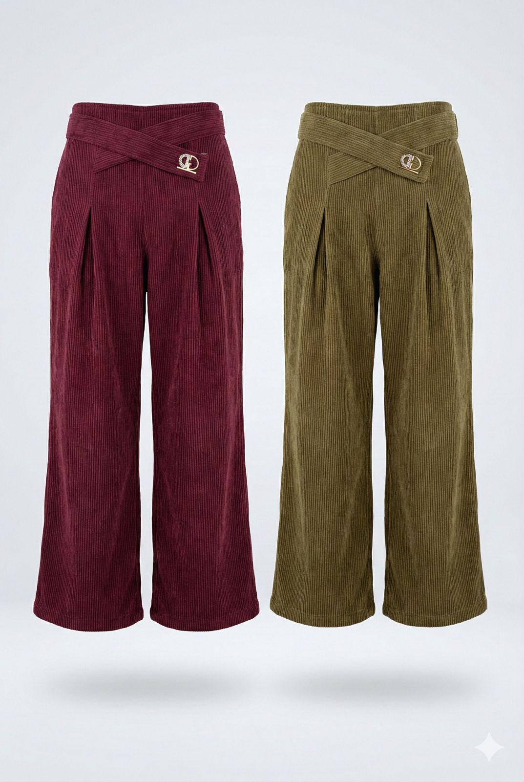 Brown Corduroy Palazzo Pants with Belt – Wide Leg Winter Trousers