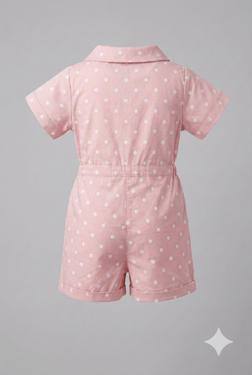 Rose Pink Polka Dot Stretchable Cotton Jumpsuit – Premium Summer Wear | Devils n Dolls