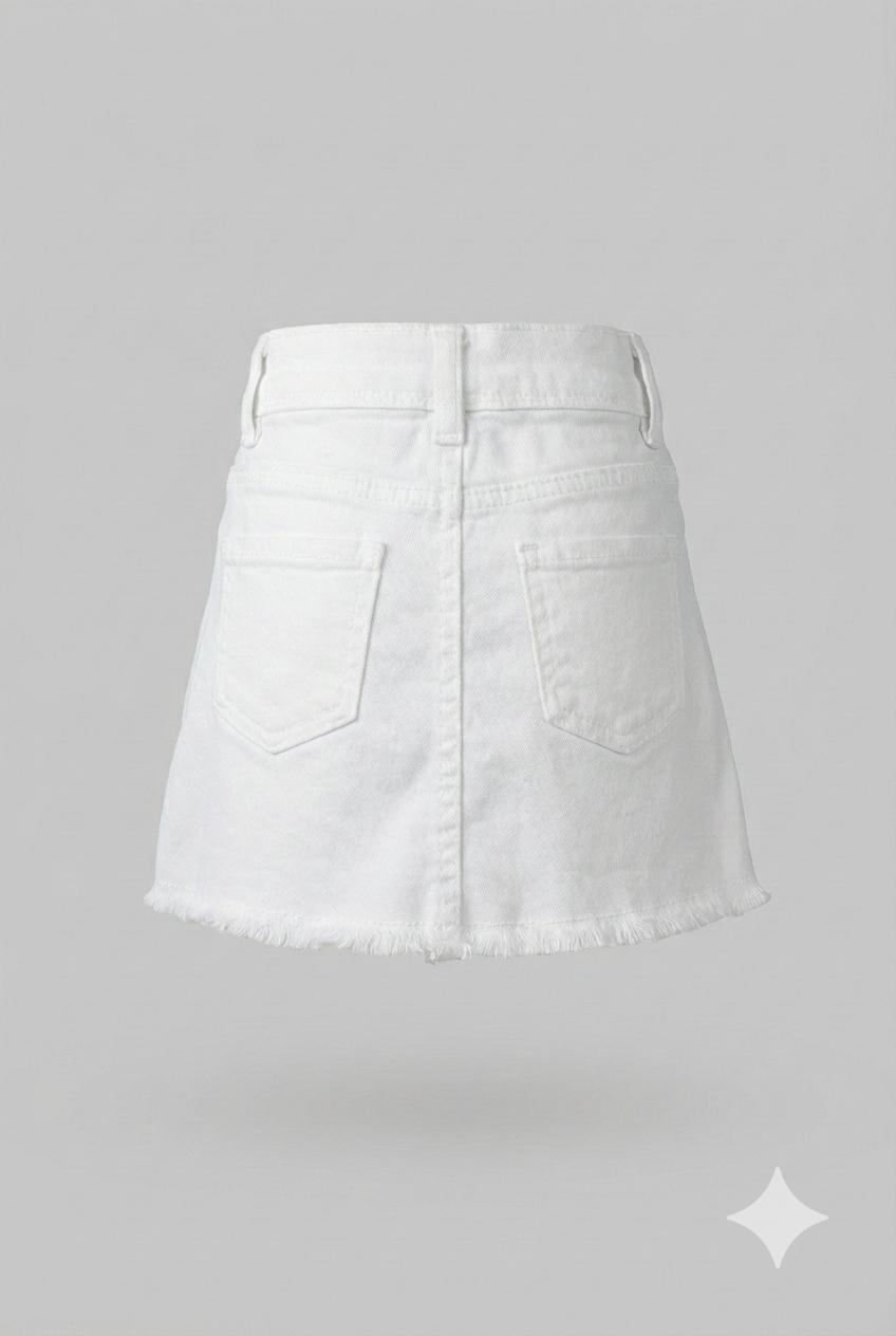 White Button-Front Denim Skirt – Trendy A-Line Casual Wear | Devils n Dolls
