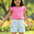 Magic Unicorn Denim Shorts with Belt & Charm – Pastel Blue