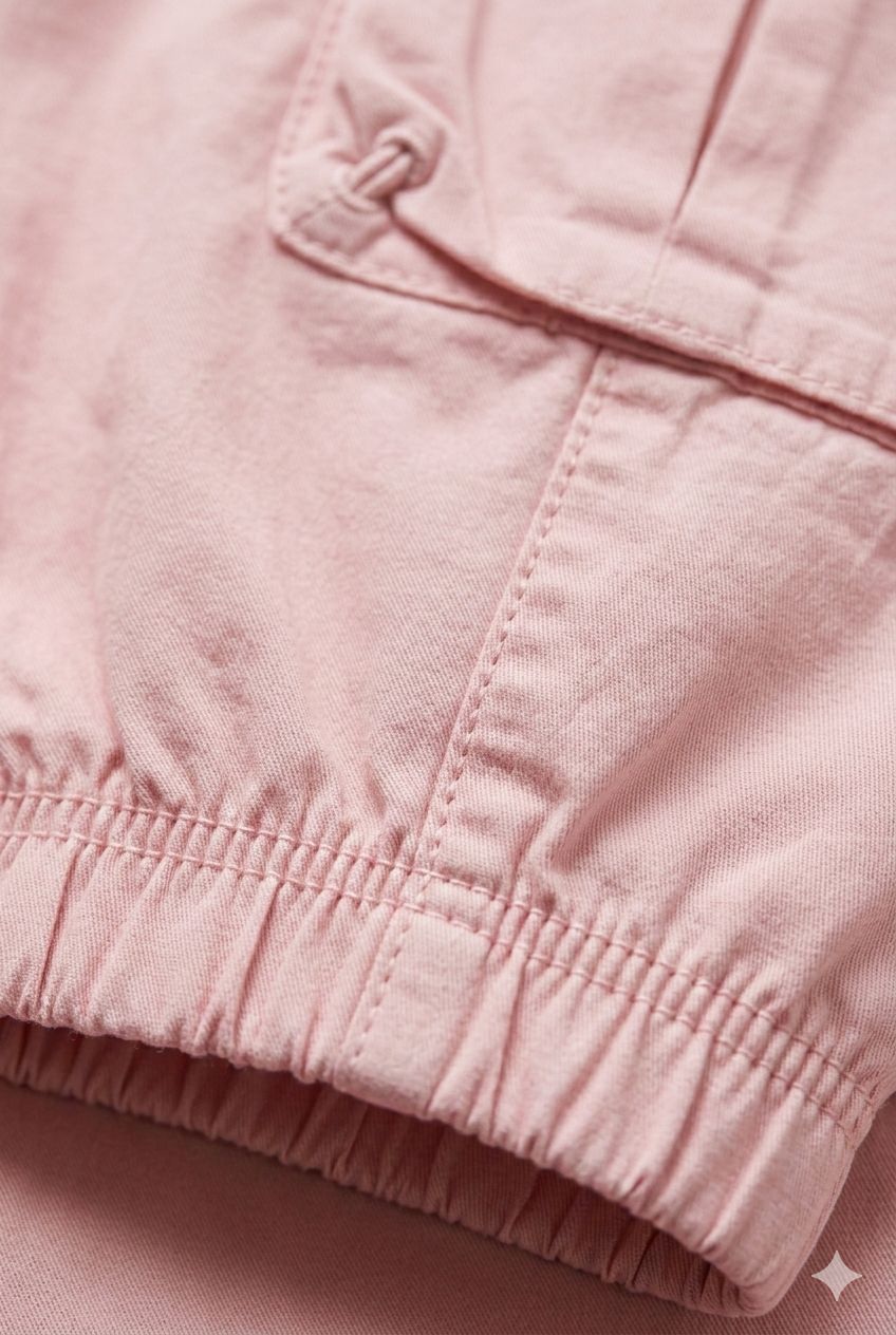 Premium Cotton Cargo Joggers – Pastel Pink Utility Style