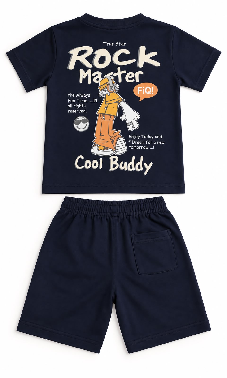 💙 Navy Blue Rock Master T-Shirt & Shorts Co-ord Set