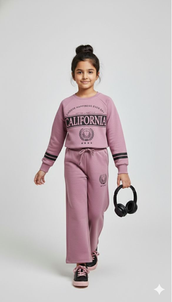 Girls California Lounge Co-ord Set – Soft Magenta Sweatshirt & Wide-Leg Pants | Premium Winter Loungewear for Kids (Copy)