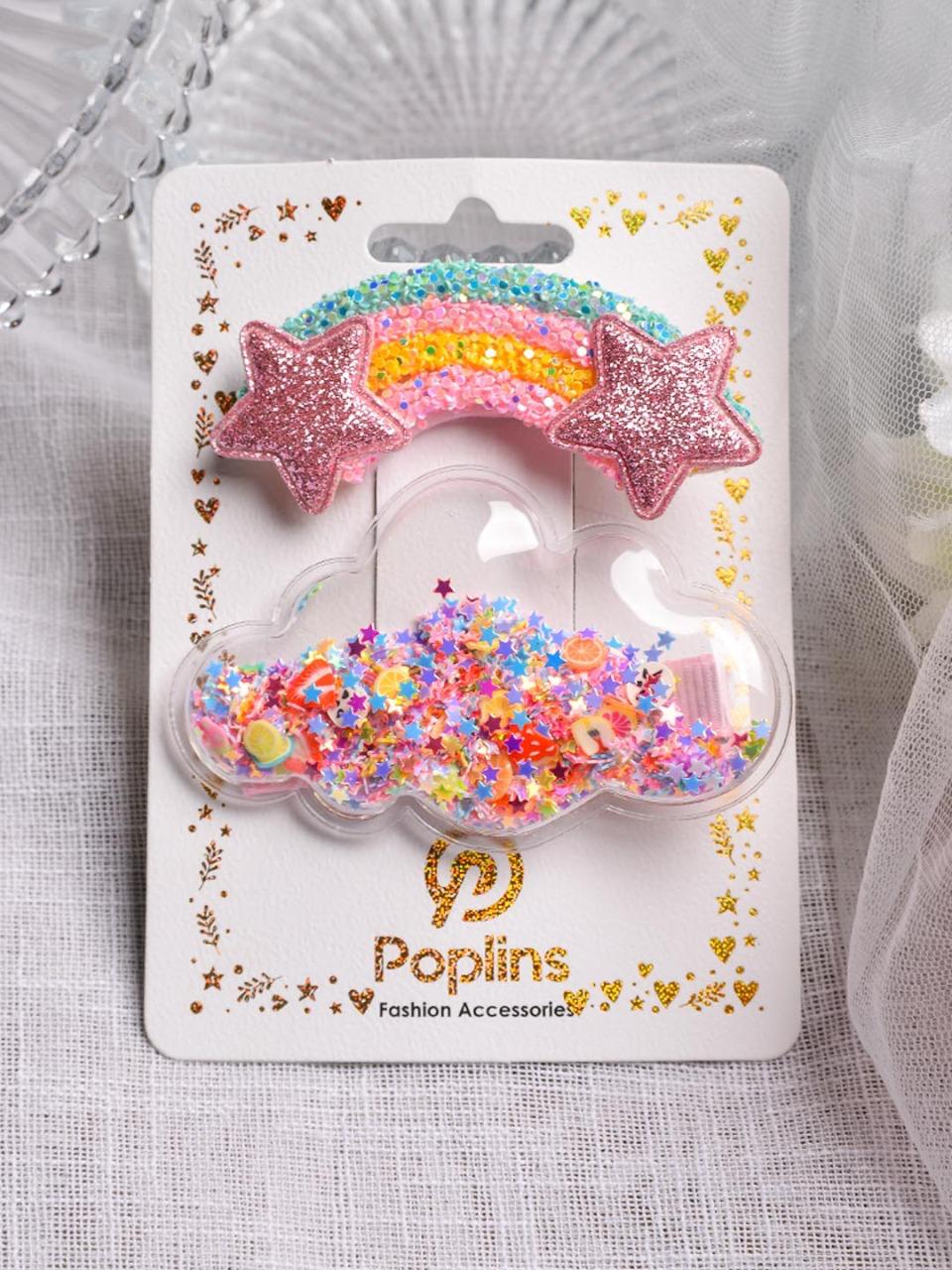 Rainbow Set of Girls Glitter Hair Clips – Sparkle Kids Party Accessories