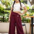 Mehroon Corduroy Palazzo Pants with Belt – Wide Leg Winter Trousers