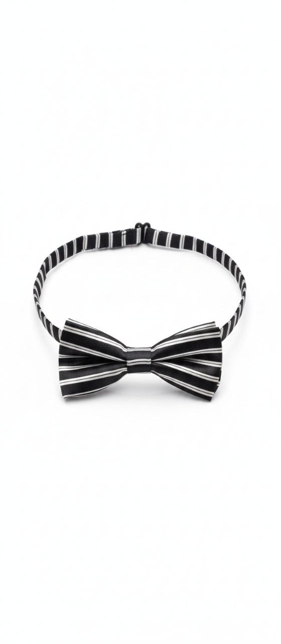 Black & White Striped Bow Tie Ready to Use– Easy Wear Formal Accessory for Boys