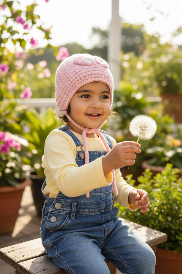 Handmade Crochet Baby Winter Bonnet I Beanie I Winter Hat with Tie Straps (3-6 Years)