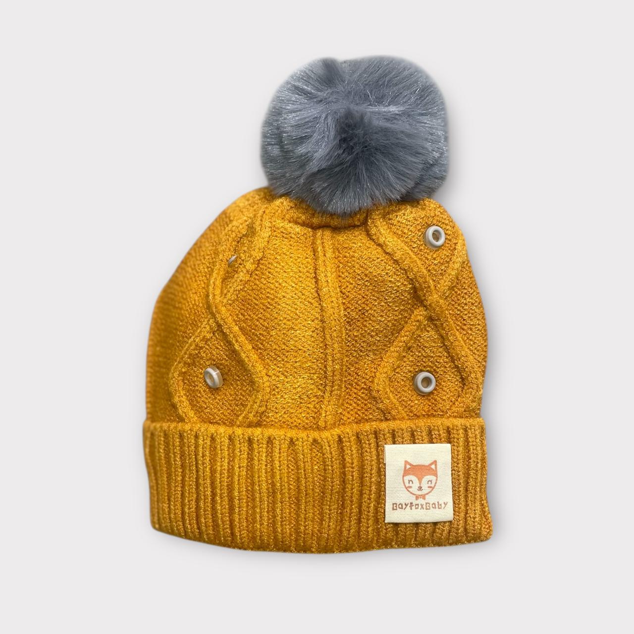 Knitted Winter Beanie Cap for Kids | Soft Knit + Pom-Pom (Unisex | 6 -12 Months)
