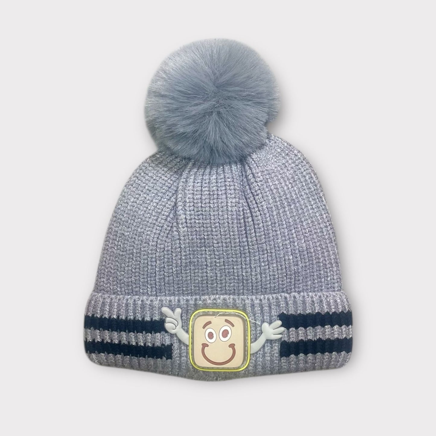 Unisex Red Winter Beanie for Kids with Fur Pom