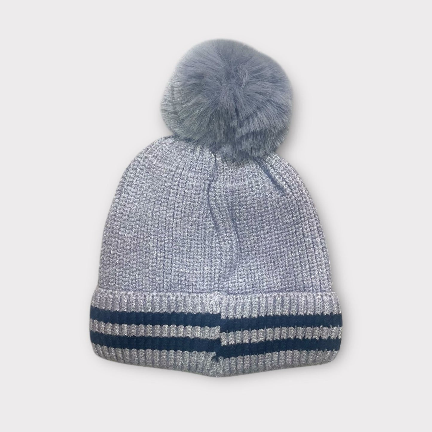 Unisex Red Winter Beanie for Kids with Fur Pom