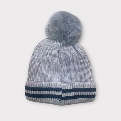 Unisex Red Winter Beanie for Kids with Fur Pom