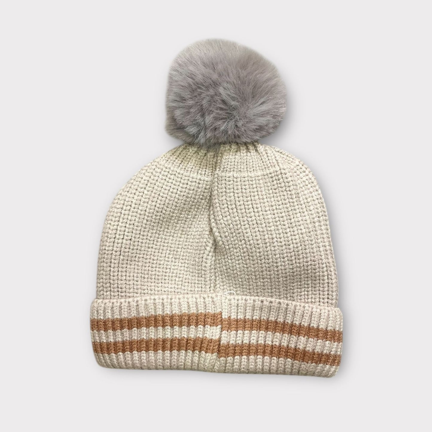 Unisex Red Winter Beanie for Kids with Fur Pom