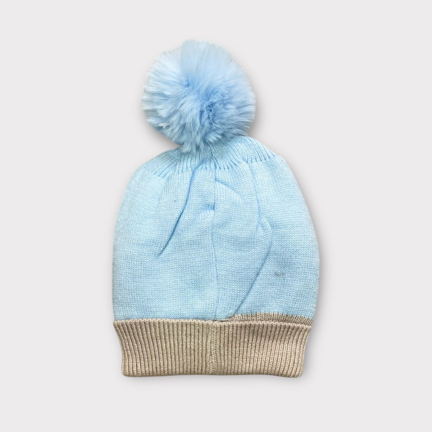 Baby/Toddler Winter Cap – Woolen Beanie Knit with Cute Car Design & Fur Pom-Pom