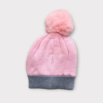 Baby/Toddler Winter Cap – Woolen Beanie Knit with Cute Car Design & Fur Pom-Pom
