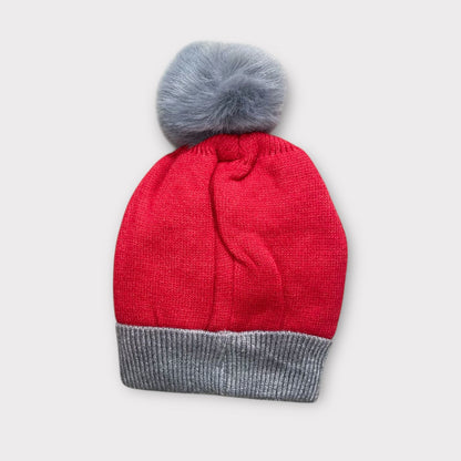 Baby/Toddler Winter Cap – Woolen Beanie Knit with Cute Car Design & Fur Pom-Pom
