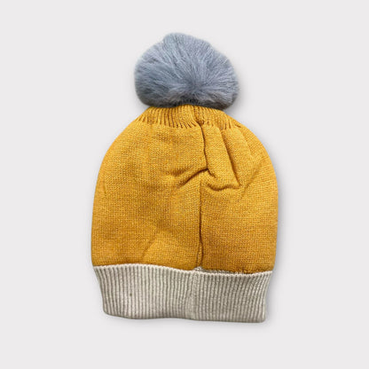 Baby/Toddler Winter Cap – Woolen Beanie Knit with Cute Car Design & Fur Pom-Pom