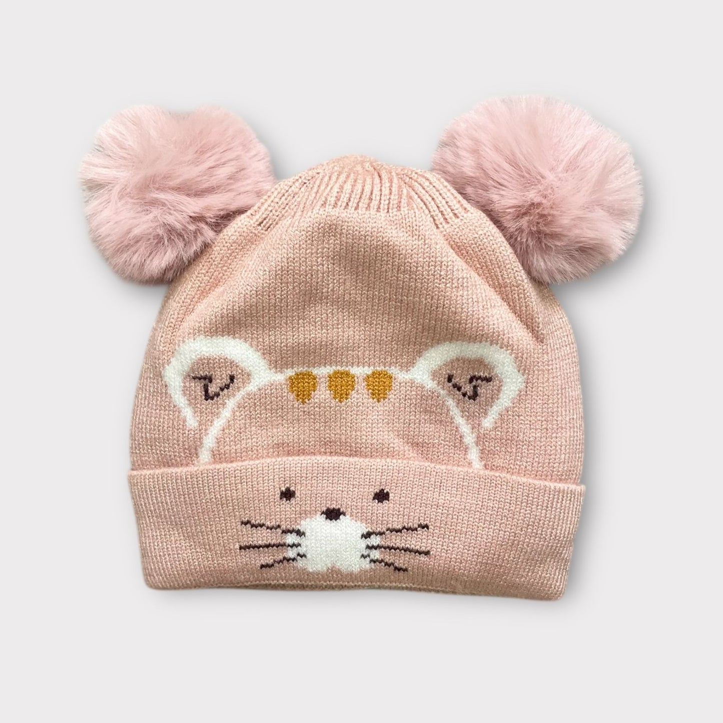 Baby/Toddler Winter Cap – Blue Knit Beanie with Bear-Ear Pom Poms