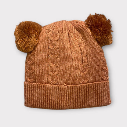 Knitted Winter Beanie for Kids | Cute Teddy Ear Woolen Cap for Baby Boys & Girls | Soft Warm Winter Hat with Flower Patch