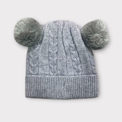 Knitted Winter Beanie for Kids | Cute Teddy Ear Woolen Cap for Baby Boys & Girls | Soft Warm Winter Hat with Flower Patch