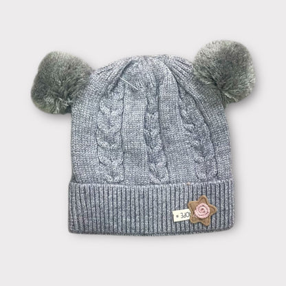 Knitted Winter Beanie for Kids | Cute Teddy Ear Woolen Cap for Baby Boys & Girls | Soft Warm Winter Hat with Flower Patch