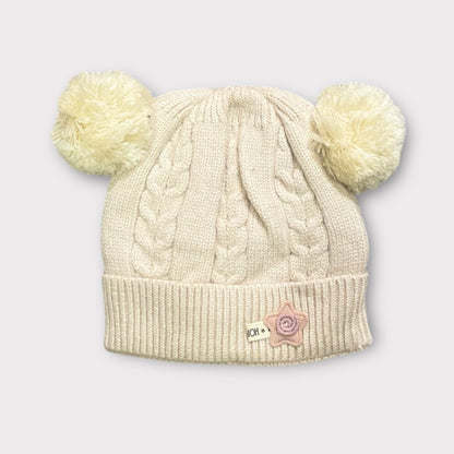 Knitted Winter Beanie for Kids | Cute Teddy Ear Woolen Cap for Baby Boys & Girls | Soft Warm Winter Hat with Flower Patch
