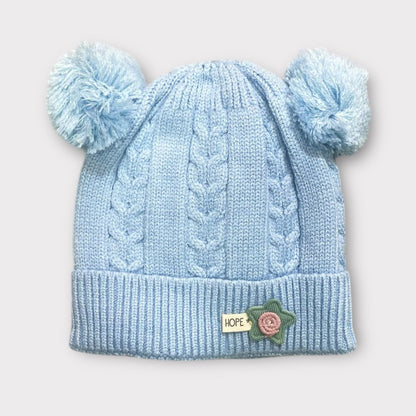 Knitted Winter Beanie for Kids | Cute Teddy Ear Woolen Cap for Baby Boys & Girls | Soft Warm Winter Hat with Flower Patch