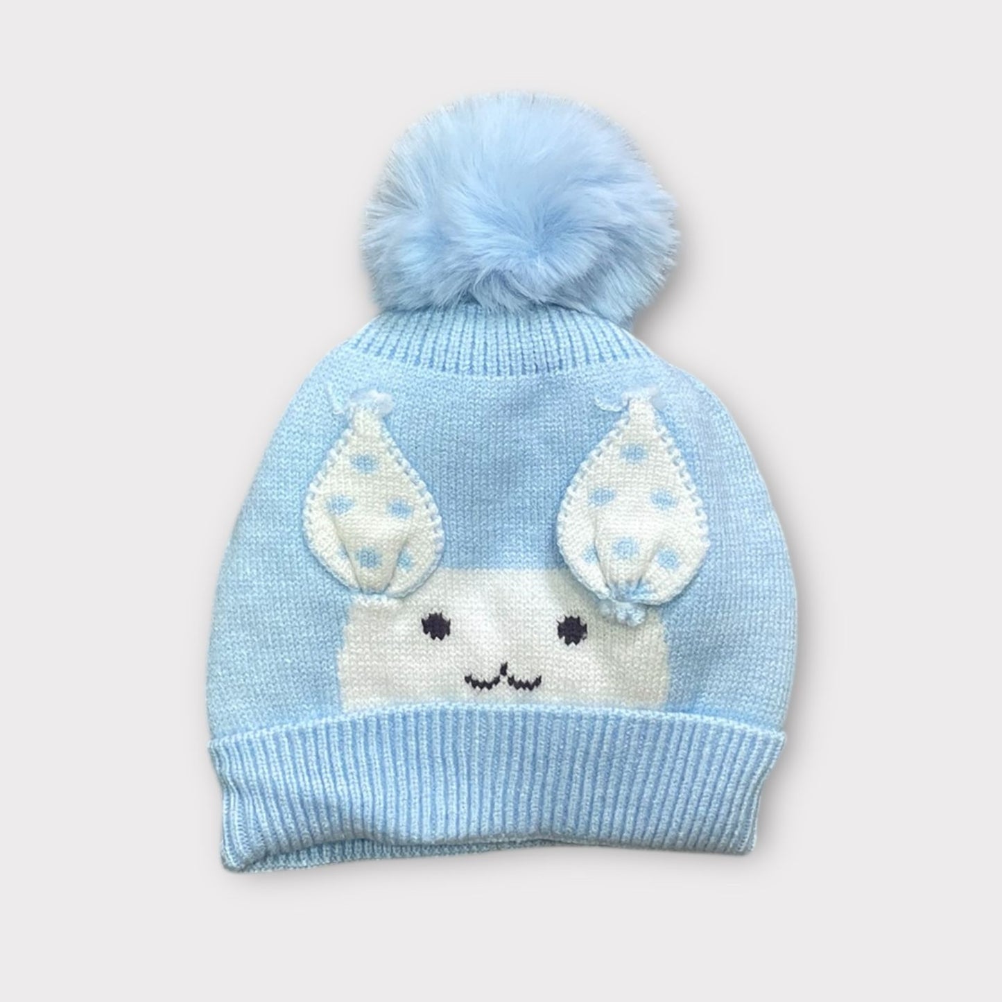 Knitted Kids Winter Cap with Bunny Ears & Pom-Pom
