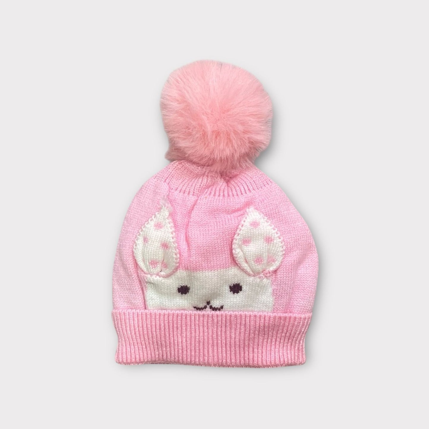 Knitted Kids Winter Cap with Bunny Ears & Pom-Pom