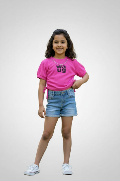 Girls Pink WAUG Embellished Top – Stylish Casual Wear