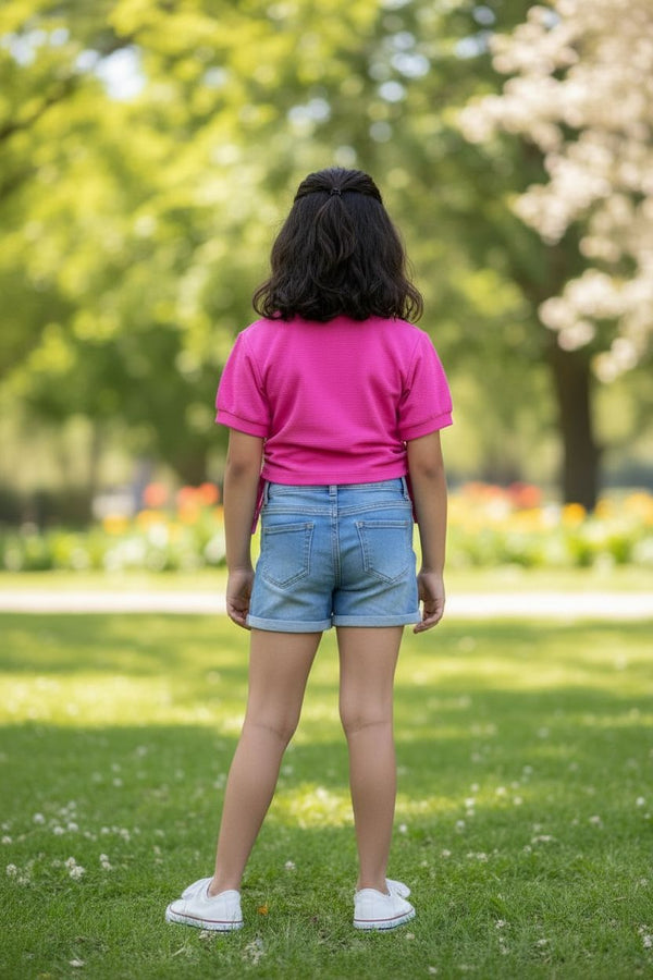 Girls Pink WAUG Embellished Top – Stylish Casual Wear